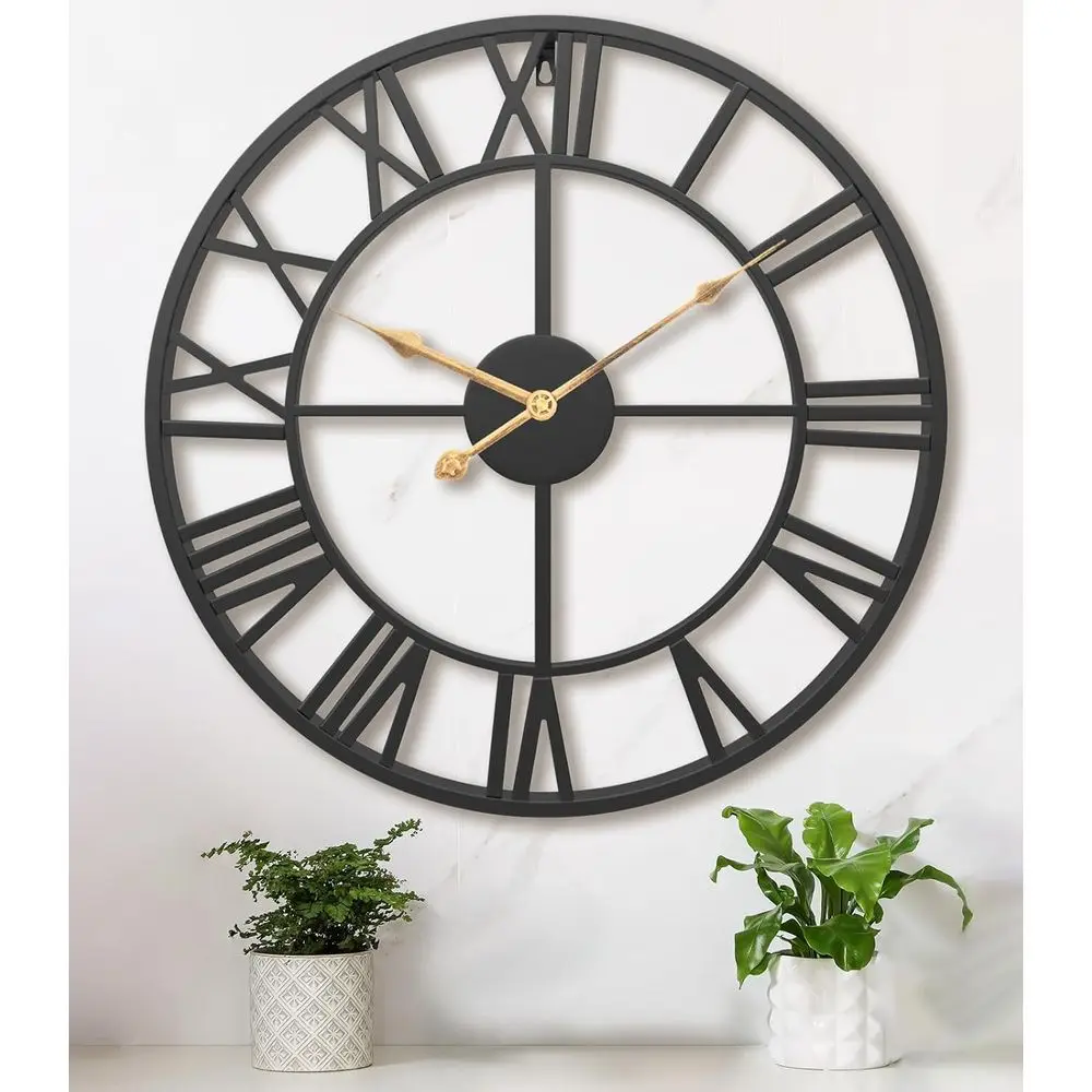 

24 Inch Large Oversized armhouse ern Decorative Wall Clock or Living Room,Silent Industrial Big Numerals Vintage Metal Round Wal
