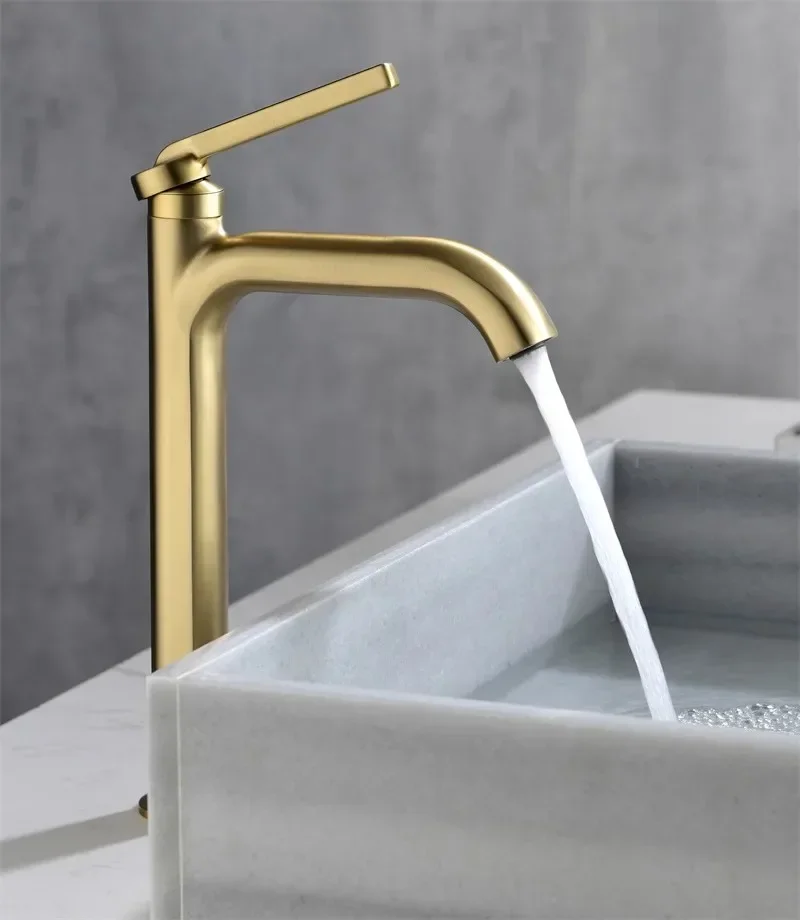 

Basin Faucet Brush gold Solid Brass Sink Mixer Tap Hot and Cold Single Lever Decked Basin Lavtory Faucet Black Chrome