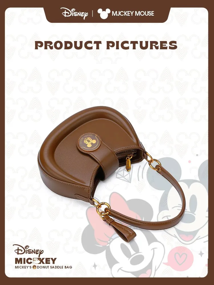 Disney Mickey Donuts Saddle Bag French Style Brand Single Shoulder Commuting Underarm Bag Magnetic Buckle Closure