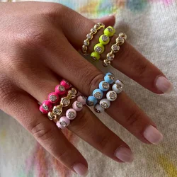 2023 New Arrived Geometric Women Finger Jewelry Gold Color Pastel Enamel Round Band Engagement CZ Ring