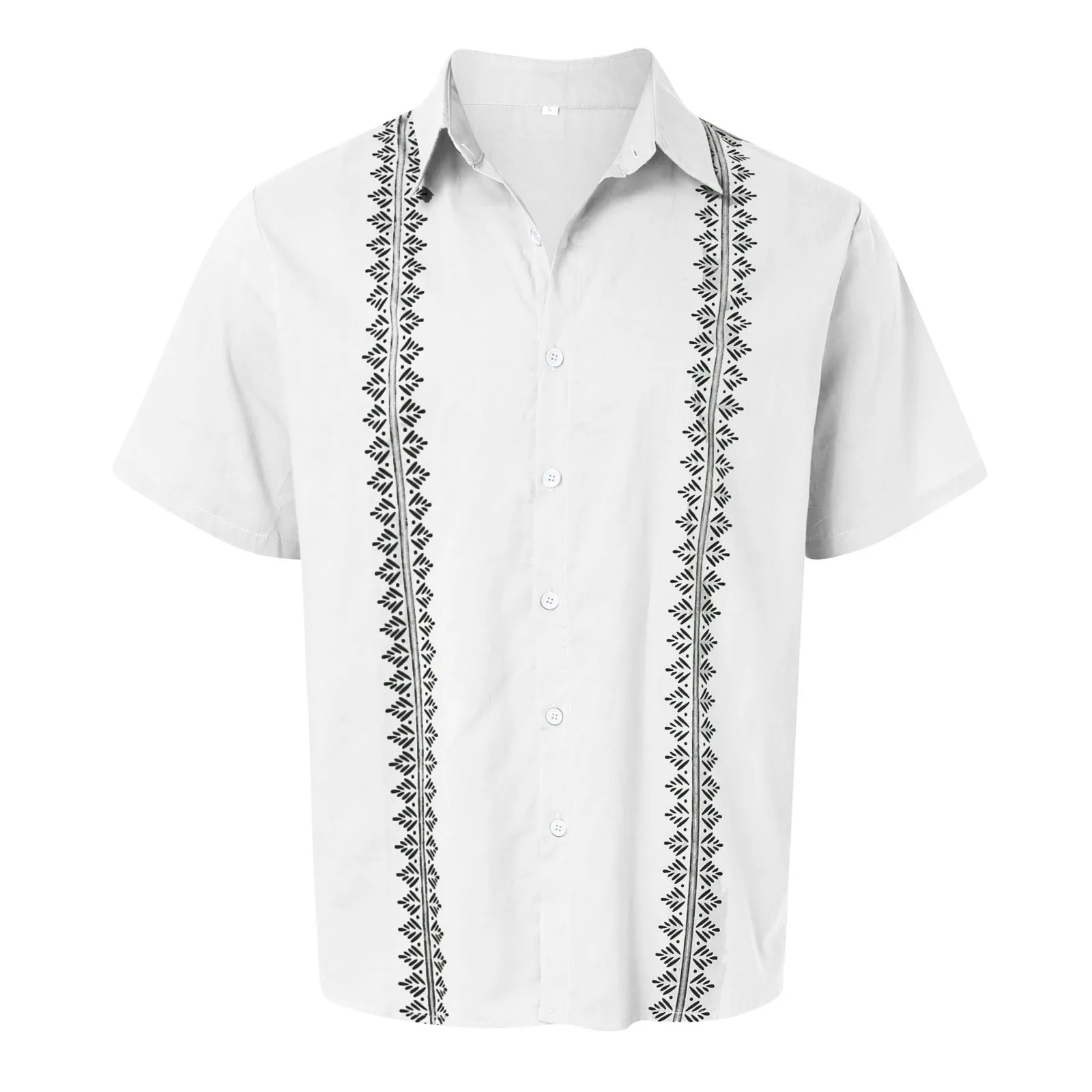 Beach Holiday Shirt Short Sleeve Cardigan Men\'S Leaf Printed Lapel Short Sleeve Men\'S Shirt Guayabera Vintage Blouse Chemise