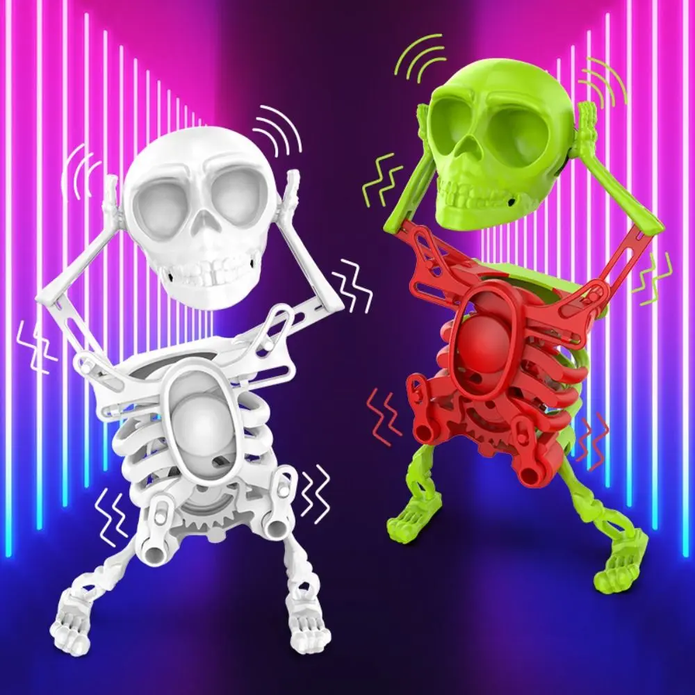 Plastic opwindbaar dansend skelet speelgoed simulatie dansende schedel 3D print schuddende schedel pop collectie mini lente uurwerk speelgoed