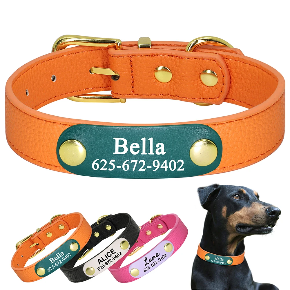 

Custom Dog Collar Personalized PU Leather Dog Collars Soft Pet Necklace Free Print ID tag for Small Medium Dogs Pug Pet Supplies