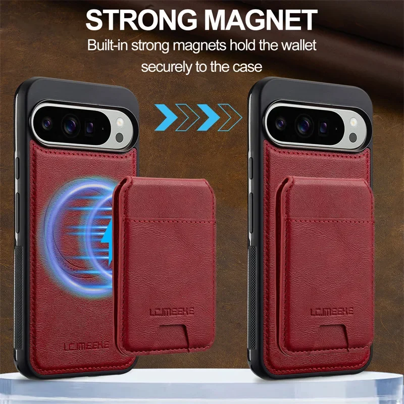 2 In 1 Magsafe Magnetic Flip Leather Phone Case for Google Pixel 9 Pro XL 8 7 Pro 8A 7A Wallet Card Pocket Back Cover Coque Etui