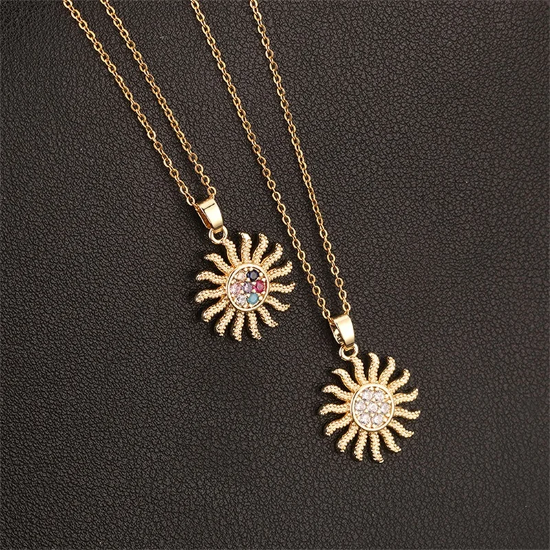 Fashionable Micro-Inlaid Colorful Sun Ray Necklace Classic Luxurious Sunflower High-End Stainless Steel Clavicle Chain