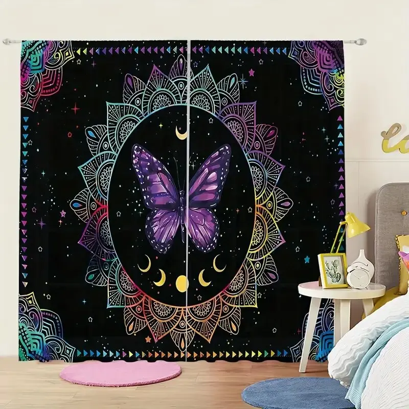 Colorful mandala butterfly pattern printed curtains, window decorations, home decorations, room decorations