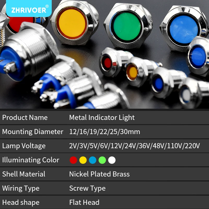1 unidad 12 16 19 22 25 30mm impermeable IP67 Metal LED luz indicadora de advertencia lámpara de señal piloto cable tornillo Pin Terminal