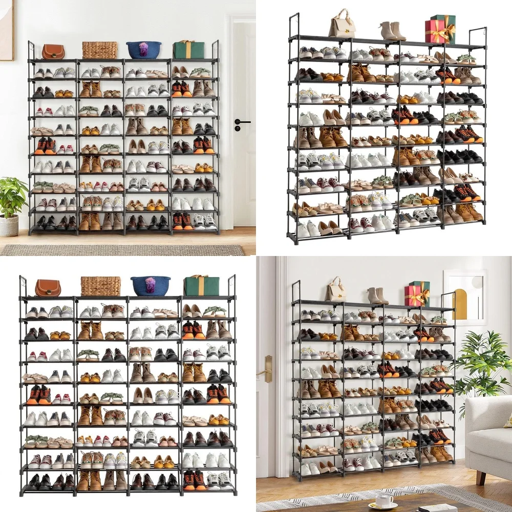 

10 Tier Large Capacity Metal Shoe Rack 80 Pair Shoe Storage Organizer for Closet Entryway Hallway Space Saving Black