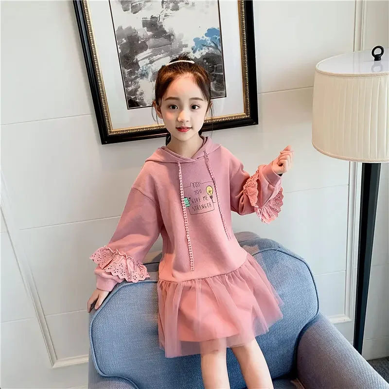 

2023 pink autumn Kids Dresses Girls Unicorn winter teenager Clothes Children hooded Princess vestidos 4 5 6 7 8 9 10 11 12 year