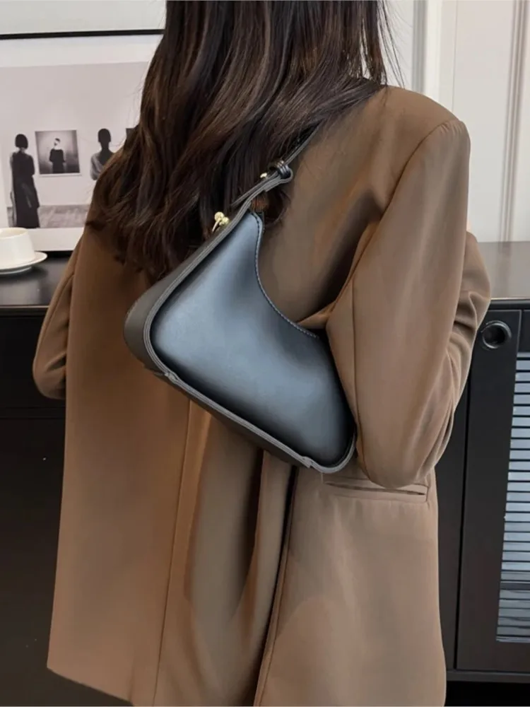 Simple Handbags For Women Fashion Luxury PU Leather Shoulder Bag 2024 New Retro Black Handheld High Quality Small Underarm Bag