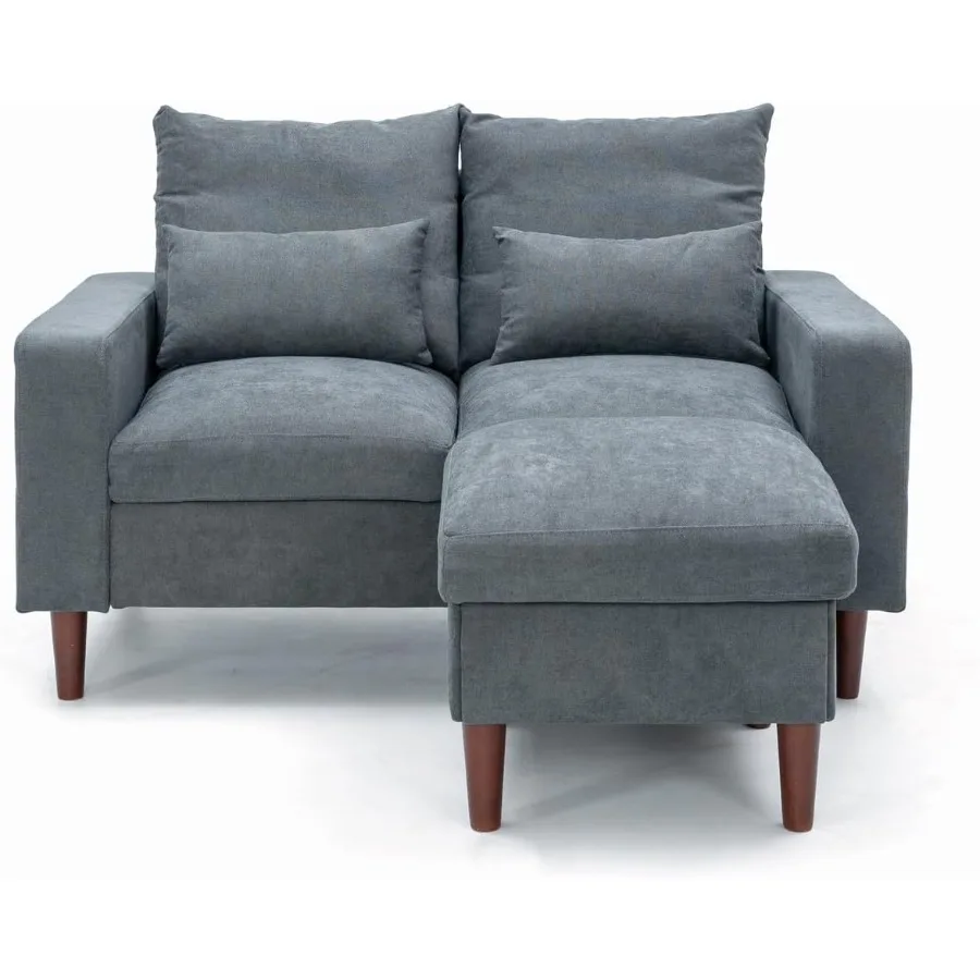 أرائك أريكة Sectiol مقعد Loveseat على شكل حرف L مع مسند قدم عثماني من قماش الكتان أريكة مقعد الحب مع كرسي قابل للعكس لـ Apar الصغير