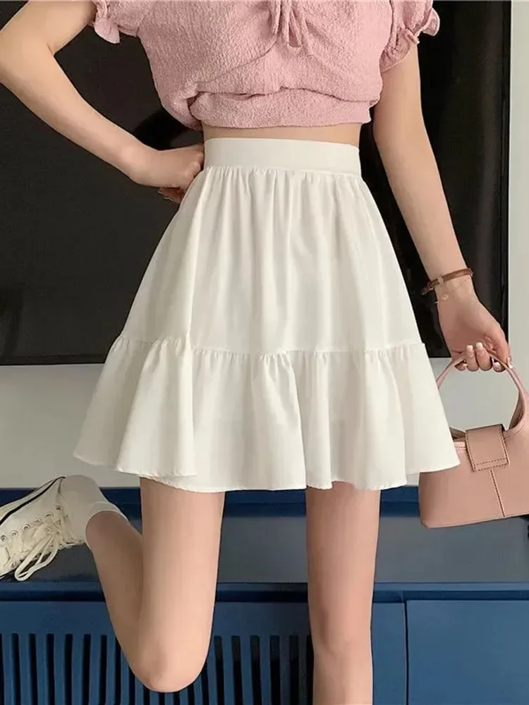 Preppy Style Women Elegant A Line Skirt Summer Fashion Sweet High Waist Sexy Mini Skirt Korean All Match Chic White Skirt