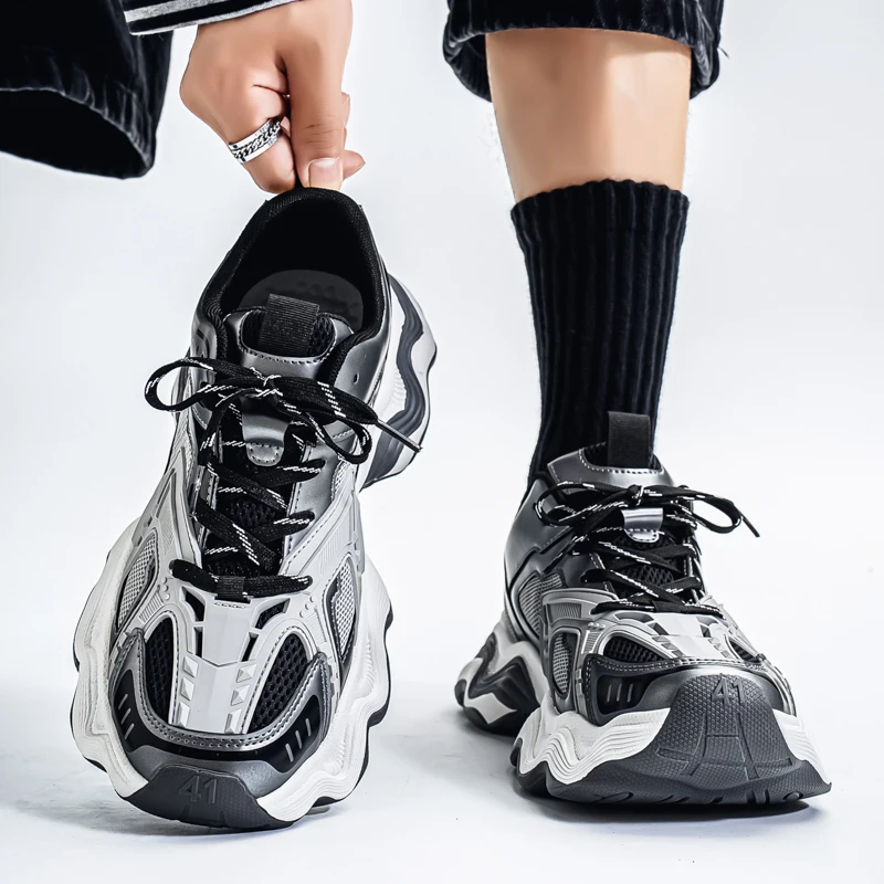 Fashion Men Chunky Platform Sneakers Mesh Breathable Height Increasing Streetwear Casual Walking Shoes 39‑44