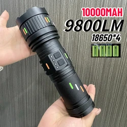 98000LM 10000MAH Powerful 100W Flashlight Portable Torch Outdoor Long Distance Strong Light Mechanical Zoom Fast Charging LED