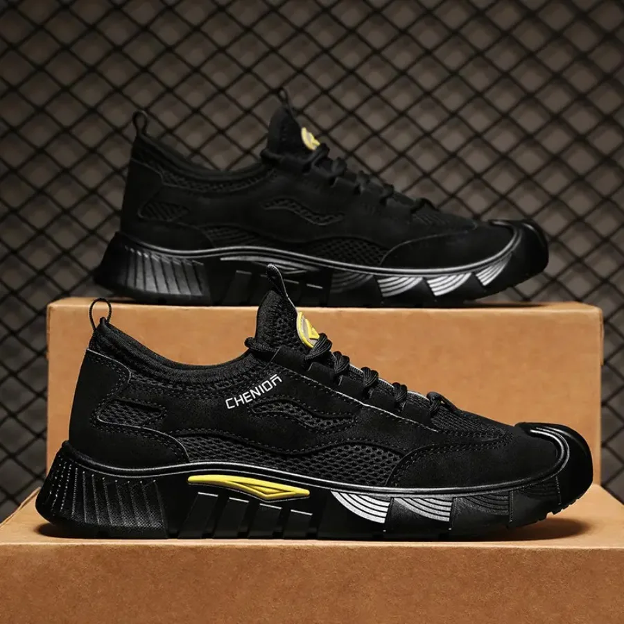 

2025 Men'S Mesh Breathable Casual Shoes Spring New Fashion Versatile Construction Work Shoes Low Top Zipper Closure EVA Upper a