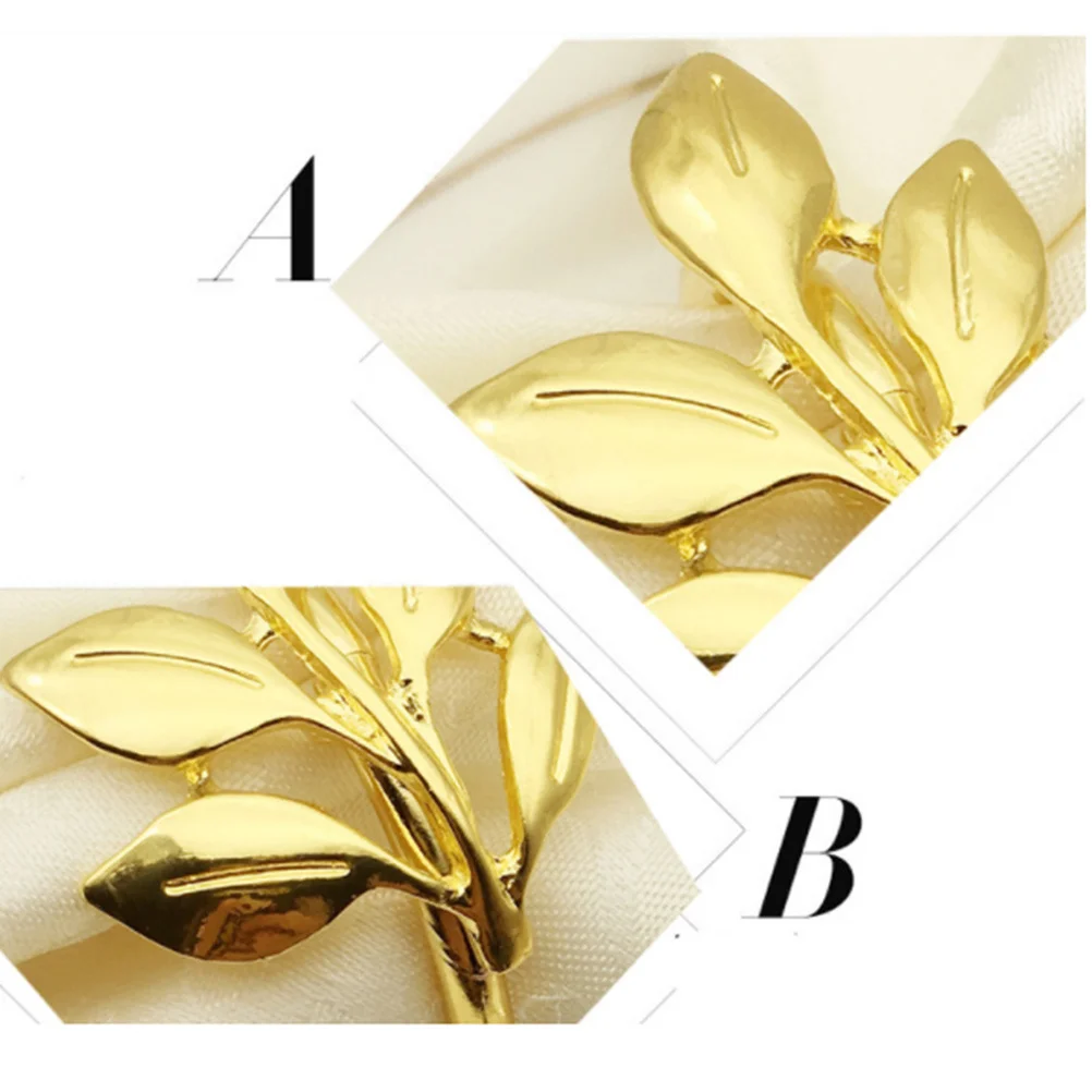 

6Pcs Metal Leaf Napkin Rings Gold Elegant Table Decor for Wedding Dinner Party Banquet Home Restaurant Use Napkin Holders