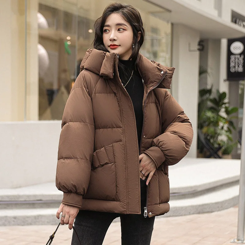 Piumino da donna inverno nuovi capispalla semplici tasche moda solide abbigliamento per il pane spessi cappotti corti da neve caldi e larghi