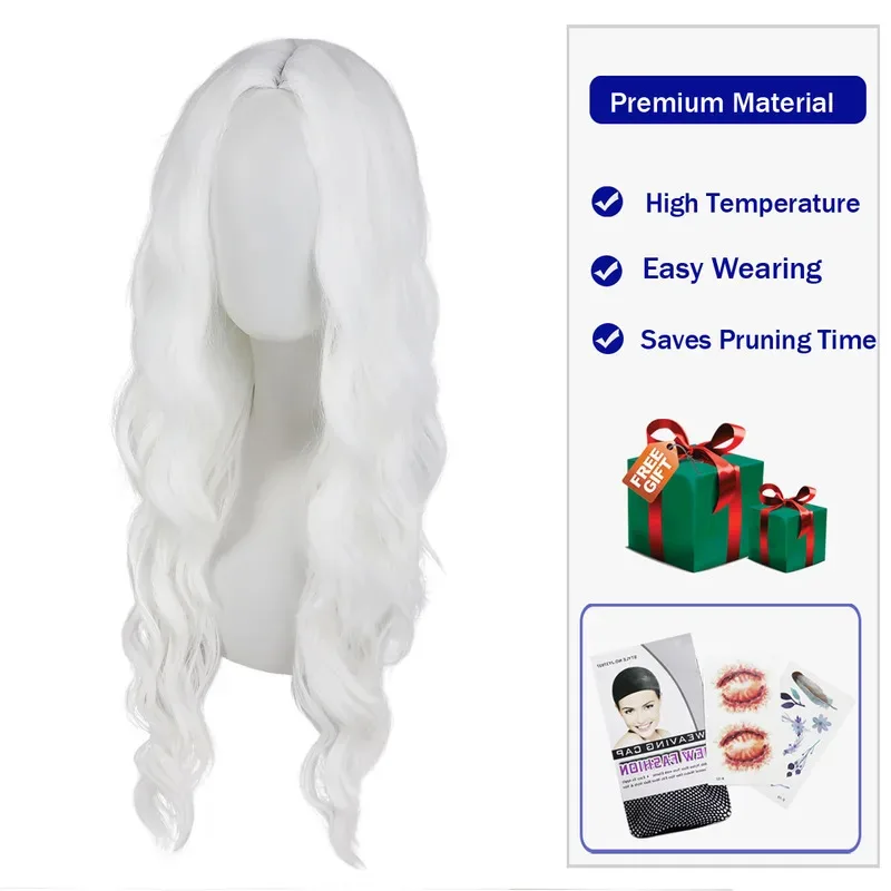 Onda de água sintética peruca branca halloween cosplay diário carnaval festa lolita cabelo natural sedoso longo ondulado perucas resistentes ao calor