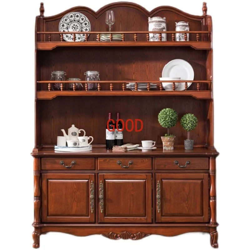Sideboard Cabinet Walnut Color Cupboard Solid Wood Multi-Layer Wine Cabinet Locker