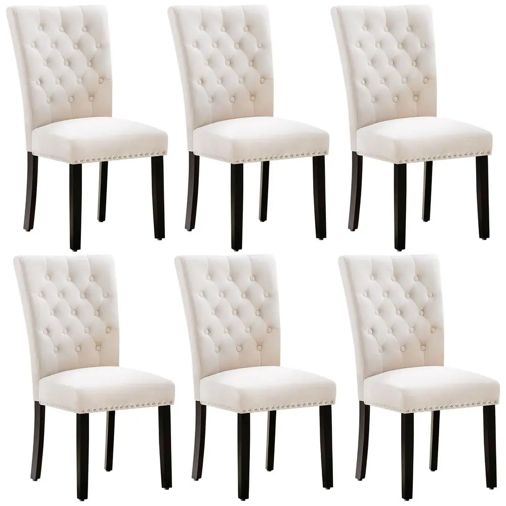 

Velvet Dining Kitchen Chair Set of 6, Parsons holstered Dining Room Chair, Wood Accent Chair with Nailed Trim, Beige