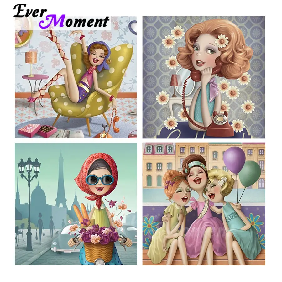 

Алмазная краска Ever Moment, полная вышивка, мультяшная леди, квадратные сверла, мозаика, ремесленные изделия, современная картина, сделай сам, художественный домашний декор 3F2601