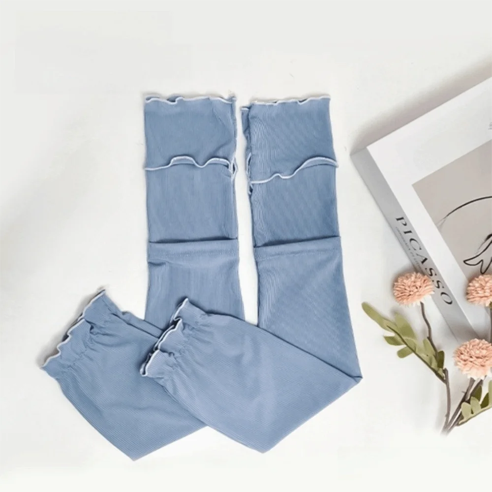 

Дышащие рукава-накладки из ледяного шелка с рюшами, однотонные, расклешенные, солнцезащитные, охлаждающие, для велоспорта, летние