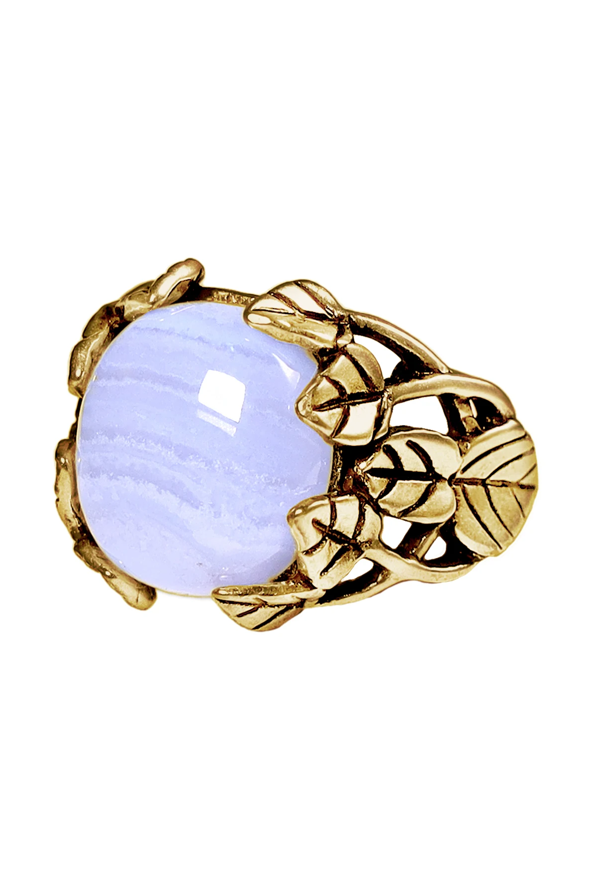 Gemstone Blue Lace Agate Garden Ring Hand Carved Crafts Gemstone Jewelry Gifts for Women Men