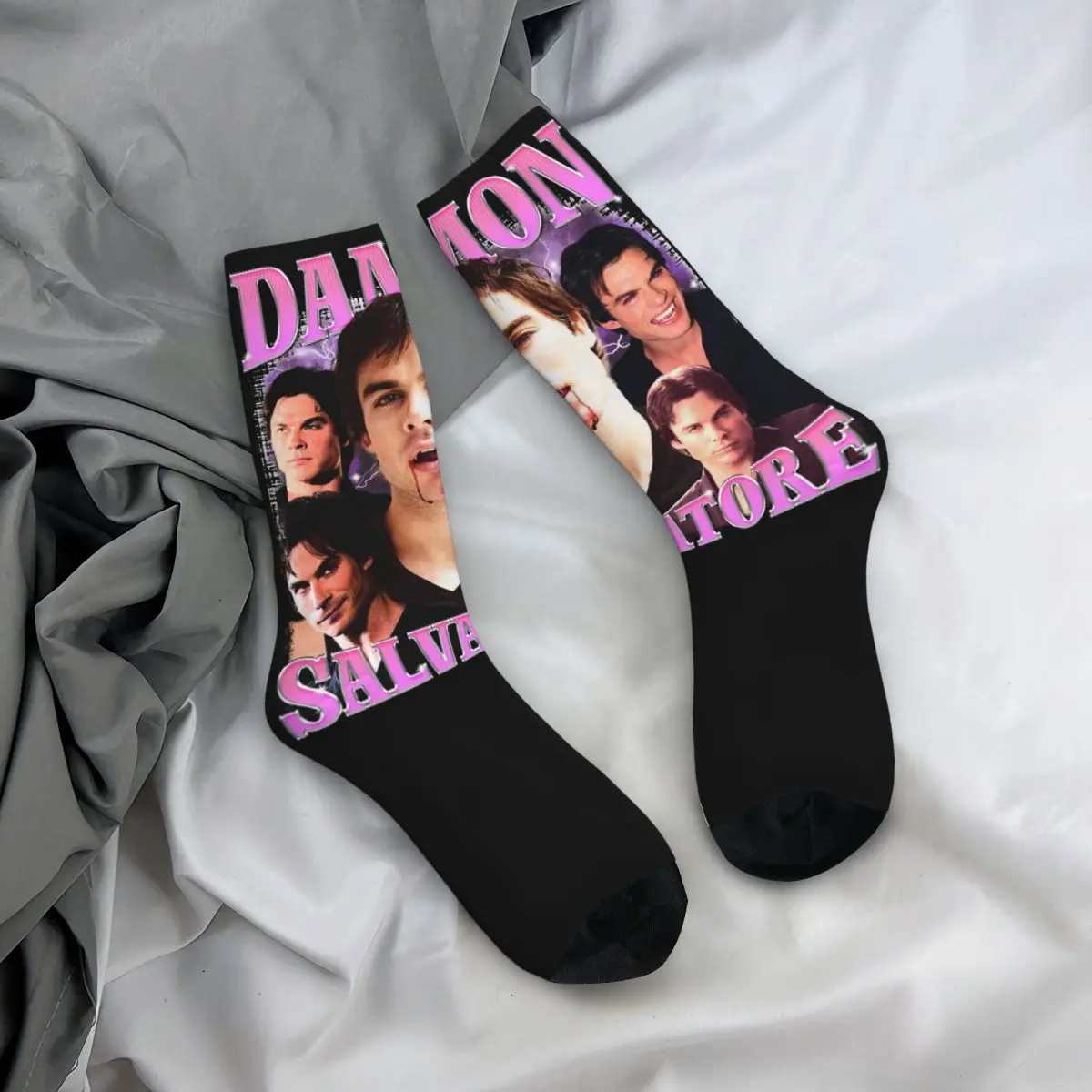 Winter Warm Crazy Design Men's Women's Damon Salvatore Ian Somerhalder Socks Non-slip Crew Socks