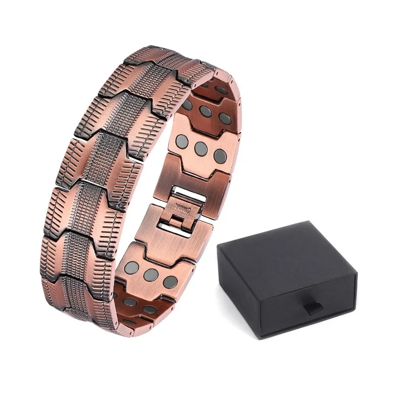 Copper Bracelet for Men,Jewelry Gift-Triple Ultra Strength Magnets，Masculine Design Pure Copper Magnetic Bracelet with gift box