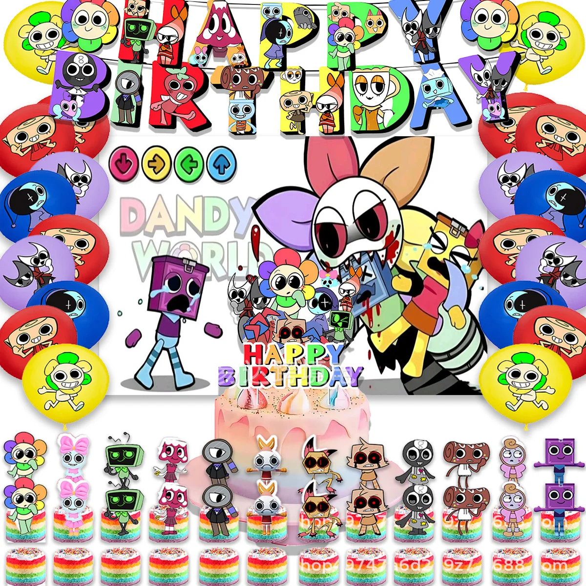 Dandys World Birthday Party Supplies Decor Game Dandys World Balloon Banner Backdrop Cake Topper Banner Kids Baby Shower Gifts