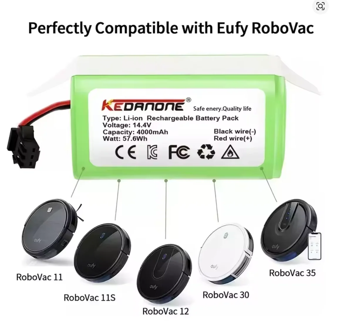 

Original 14.4V 12800mAh Replacement Battery for Conga Excellent 990 1090 1790 1990 Deebot N79S N79 DN622 Robovac 11 Tesvor X500