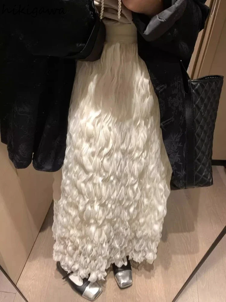 

Белая женская юбка, модная, в корейском стиле, с завышенной талией, А-силуэт, из сетки, с складками, модные юбки 2026