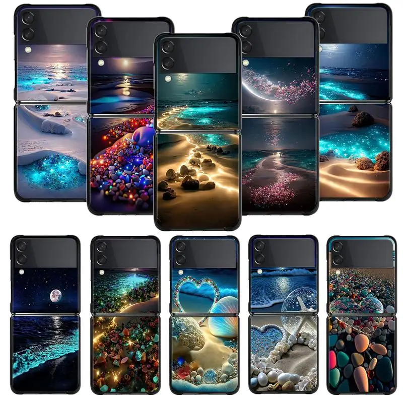 

Romantic Scenery Of Seaside Beach At Night Case For Samsung Galaxy Z Flip 4 Z Flip3 5G Case for Galaxy Z Flip Hard Phone Shell