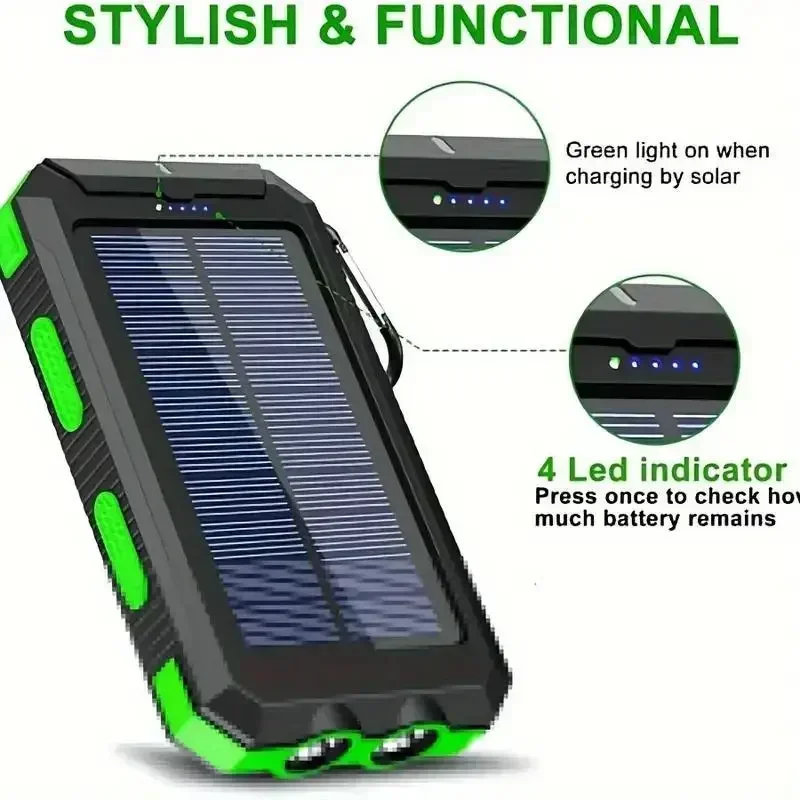 4-in-1 Solar Power Bank 10000mAh Charger Light Compass All-Day Outdoor Use
