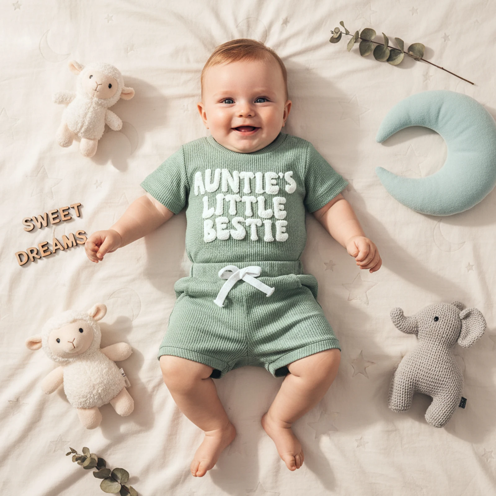 ملابس صيفية للأطفال الأولاد والبنات، شورت رومبير بأكمام قصيرة مطرز بحروف مكونة من قطعتين #4