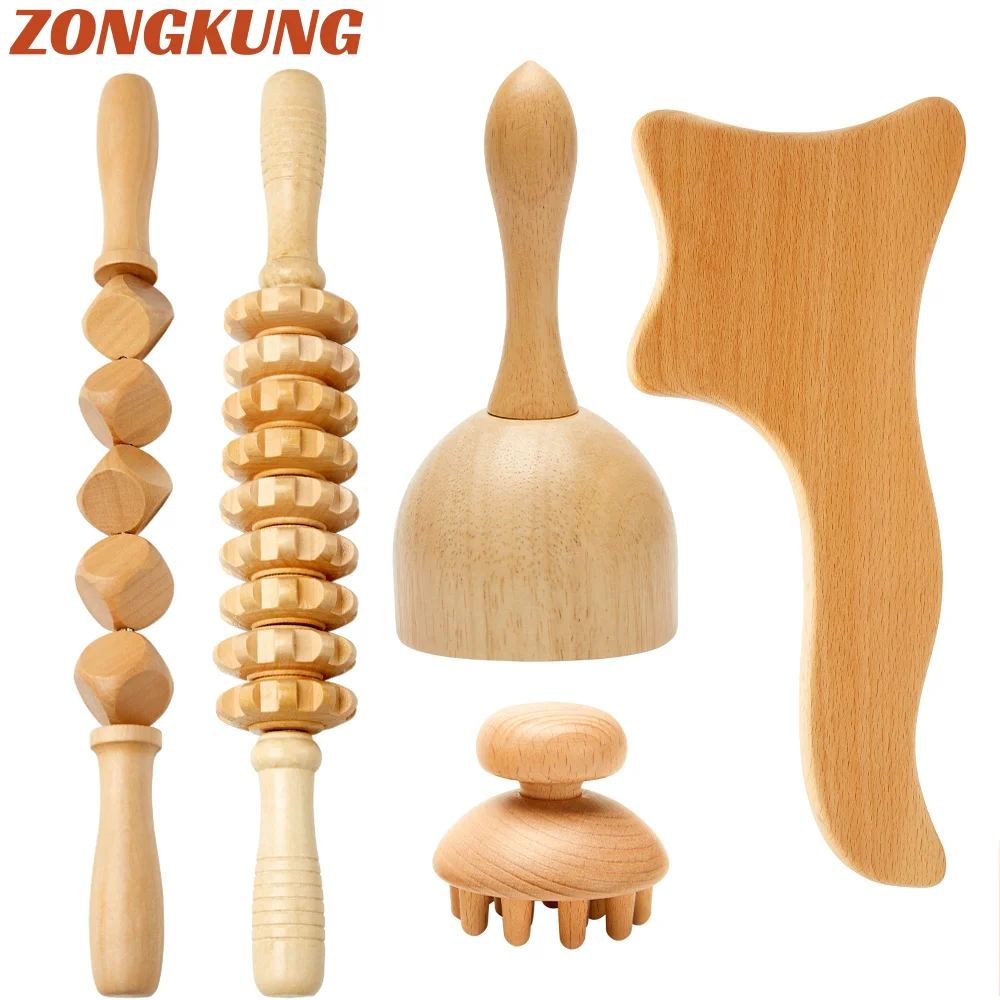 Wood Therapy Massage Tools,Wooden Massager Roller,Gua Sha Cup,Maderoterapia Kit for Lymphatic Drainage,Anti Cellulite