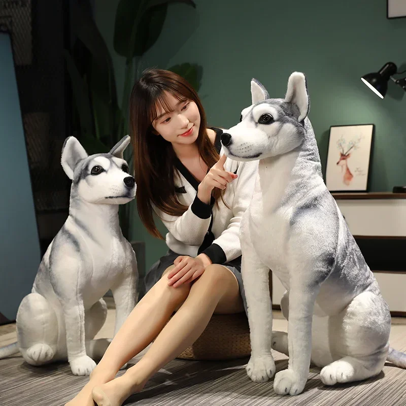 คุณภาพสูงสุนัขจําลองขนาดใหญ่ตุ๊กตาของเล่นตุ๊กตาเหมือนจริง Husky สุนัข Kawaii ตุ๊กตาตกแต่งบ้านการ์ตูนเด็กสาวของขวัญวันเกิด