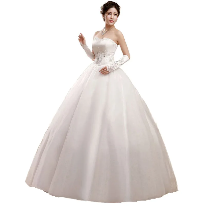 It's Yiiya Cheap White Wedding Dresses Simple Appliques Lace up Princess Floor-length Plus size Women Bride Ball Gowns FH048