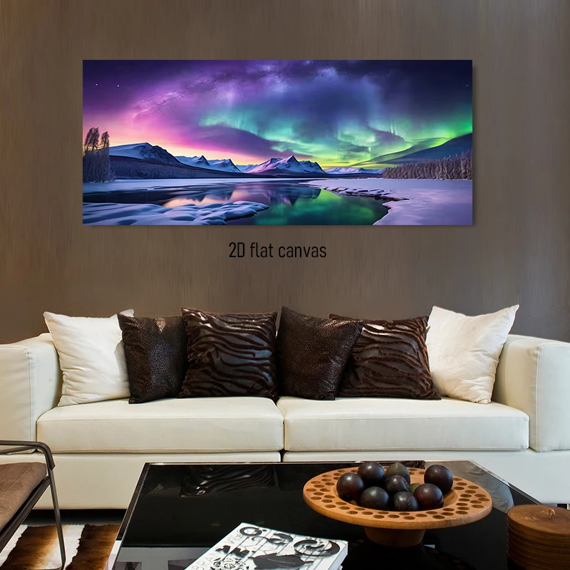 1 piece of Aurora Snow Mountain Scenery Canvas Decorative Painting, Home Decor Frameless Painting, 2D Flat
