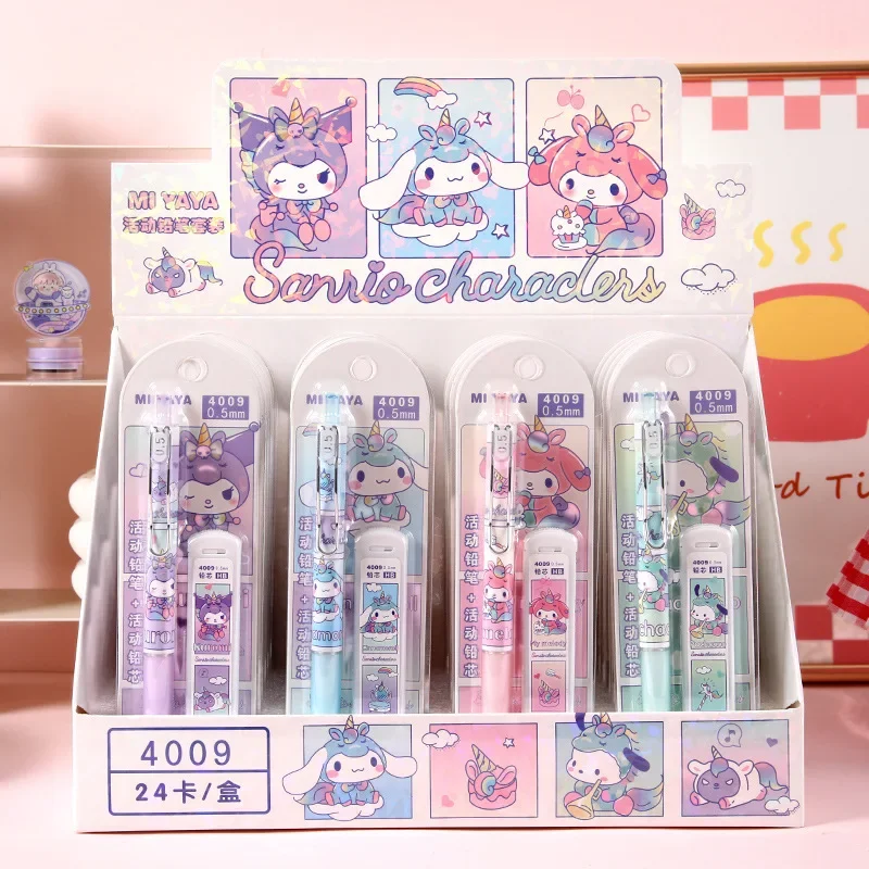 

Механический набор карандашей 24 шт. 0,5 мм Sanrio Kuromi Melody Cinnamoroll мультяшный милый автоматический фотоподарок для детей