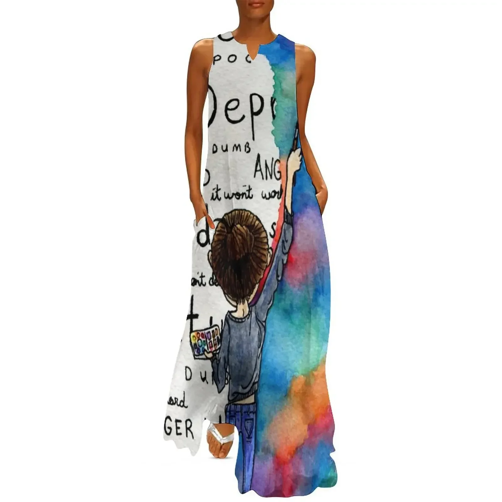 

Always Keep Fighting Watercolor Painting (2015) REVAMP Long Dress women evening dress dresses for womens Dress