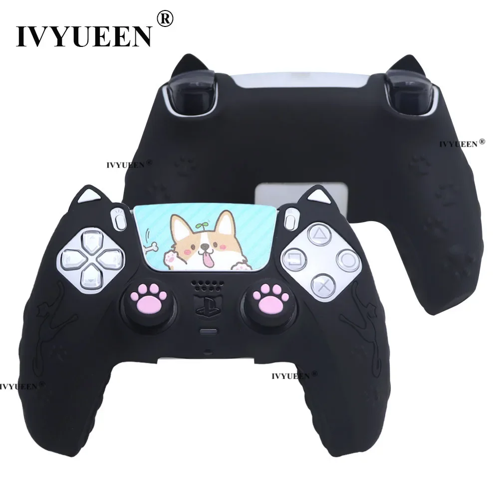 IVYUEEN Linda funda de silicona con forma de pata de gato para Playstation 5 PS5 DS5 PRO controlador delgado para funda protectora y pegatina DualSense