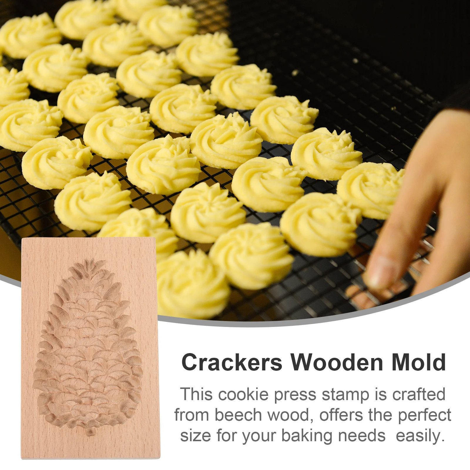 

Wooden Beech Cookie Mold Cone Shape Artistic Fondant Stamp Smooth Surface Easy Release Baking Wooden Cookie Molds