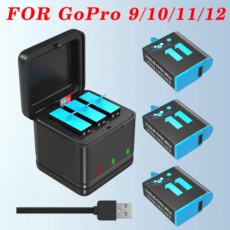 

2000mAh Battery for Gopro Hero 9 10 11 12 and 3-Channel USB Charger For Gopro Hero 12 Gopro 11 Gopro Hero 10 Gopro Hero 9 camera