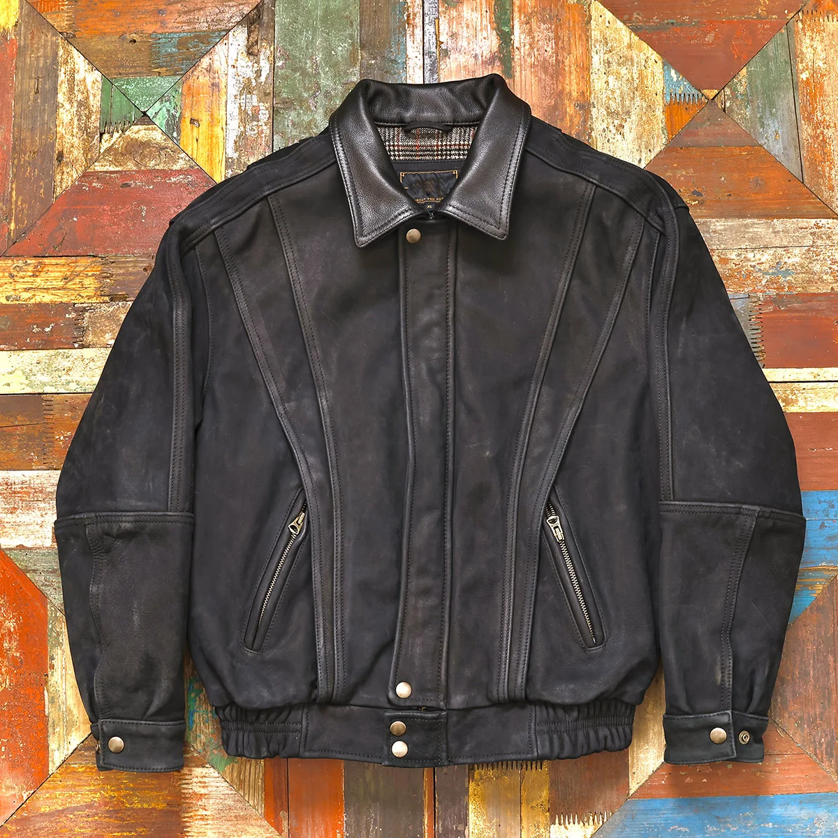 أسود الشتاء سترة جلدية الرجال ريترو خمر نمط حجم كبير 5XL حقيقية البقر الطبيعي المدبوغ فضفاض بدوره إلى أسفل طوق معطف جلد