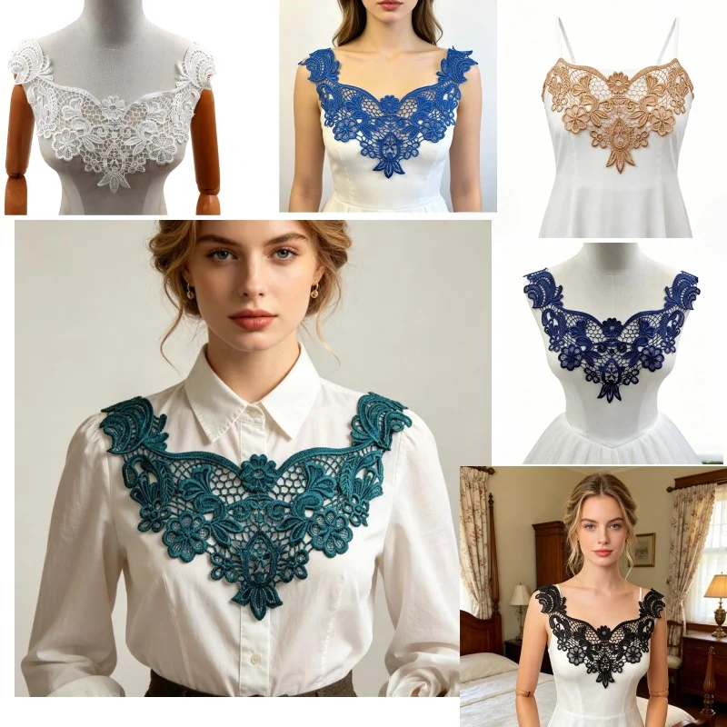 Two sets of exquisite lace embroidery fabric accessories for DIY, which can be sewn onto gowns, skirts and wedding dresses.