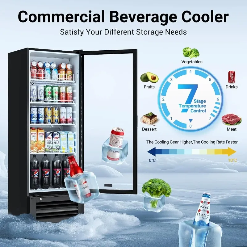 

Commercial Beverage Refrigerator and Cooler, 10.2 Cu.Ft Commercial Refrigerators with Soft LED Light, Commercial Fridge