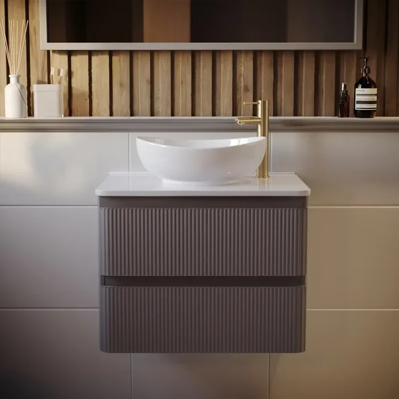 Wall Mounted PVC Bathroom Vanity Cabinet With Ceramic Sink Countertop Modern Minimalist Design For Home Washbasin Unit