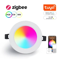 Inteligente zigbee 3.0 led downlight rgb + cw ww 4 Polegada redonda luz de teto trabalho com hub ponte echo mais alexa controle voz