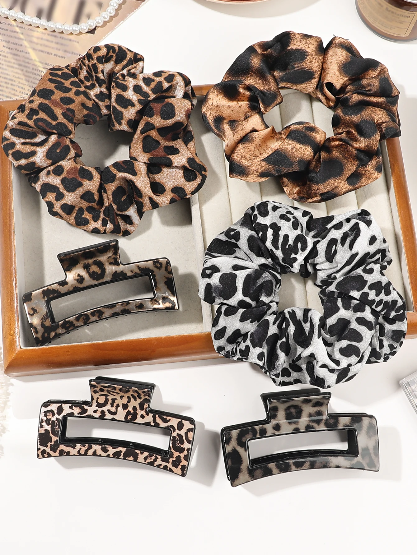 Leopard Scrunchies & Claw Clips Set 3